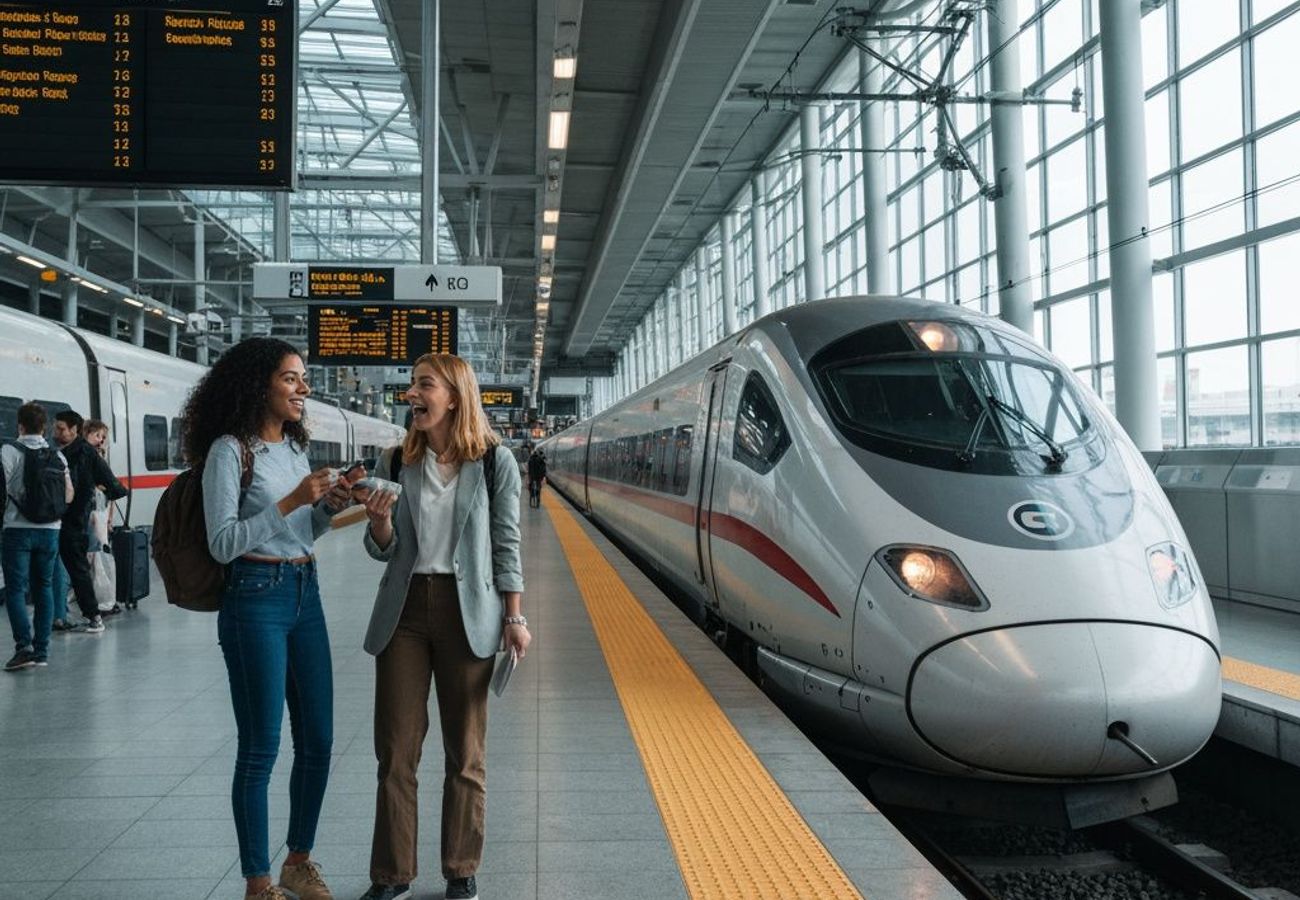 Conceptual rendering of Alto high-speed rail train on dedicated electrified track connecting Canadian cities