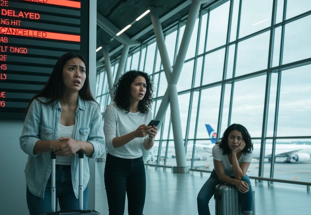 Empty airport terminal with reduced passenger traffic during aviation fuel crisis in Asia-Pacific region