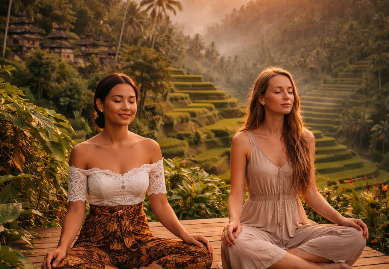 Serene tropical beach in Bali with minimal digital connectivity, representing global digital detox travel movement