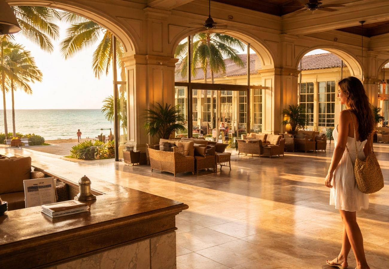 Caribbean beach resort with empty hotel corridors reflecting tourism decline in 2026