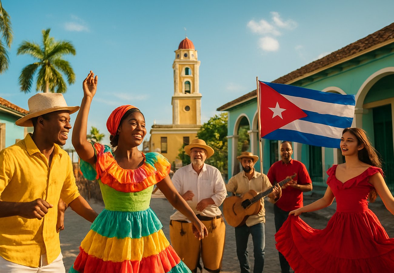 Cuban cultural festival with local dancers and international visitors celebrating together