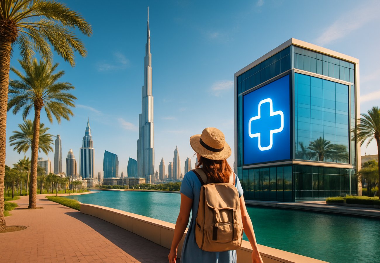 Dubai skyline with modern medical facilities representing the new medical visa initiative