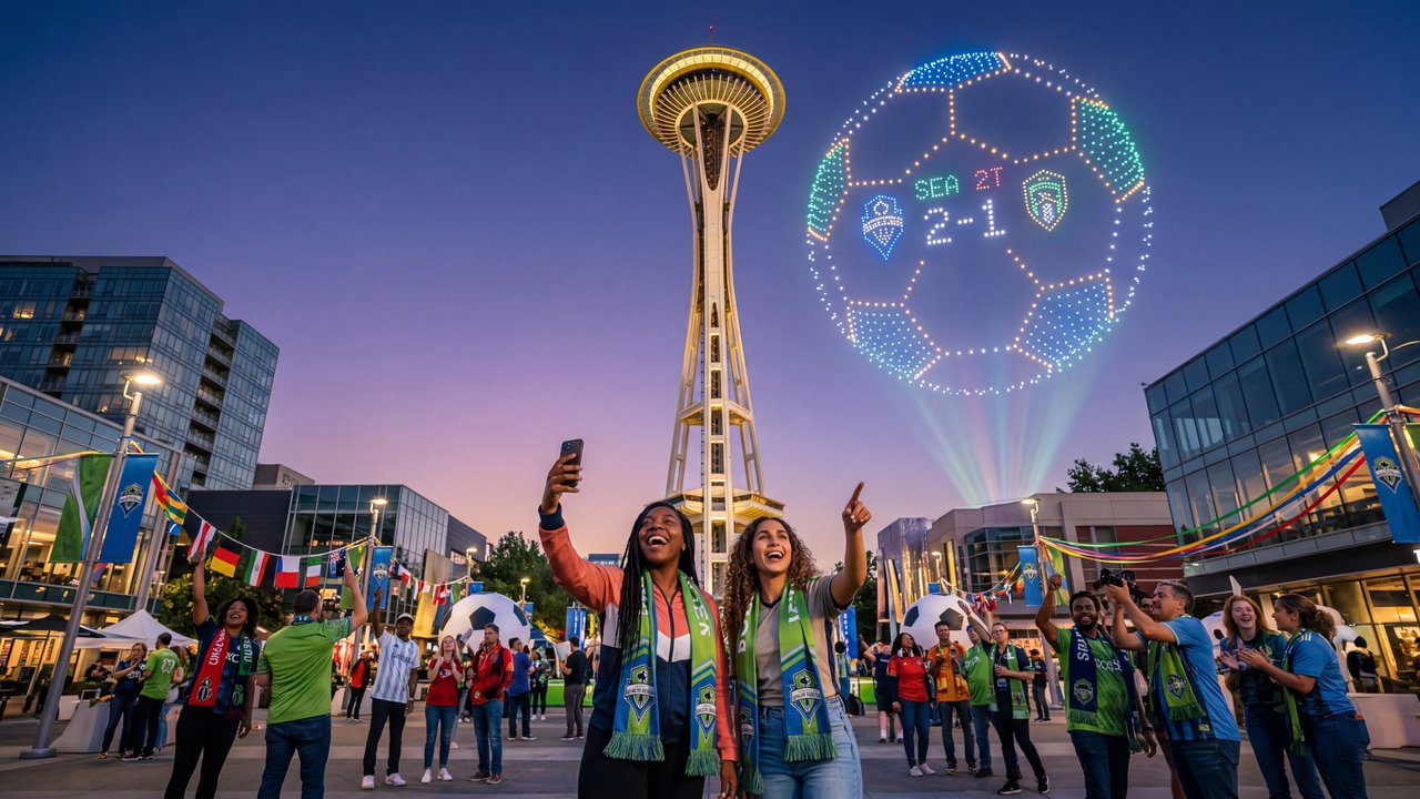 Seattle Unveils First-Ever Drone Scoreboard for FIFA World Cup 26, Turning Sky Above Space Needle Into Live Match Display