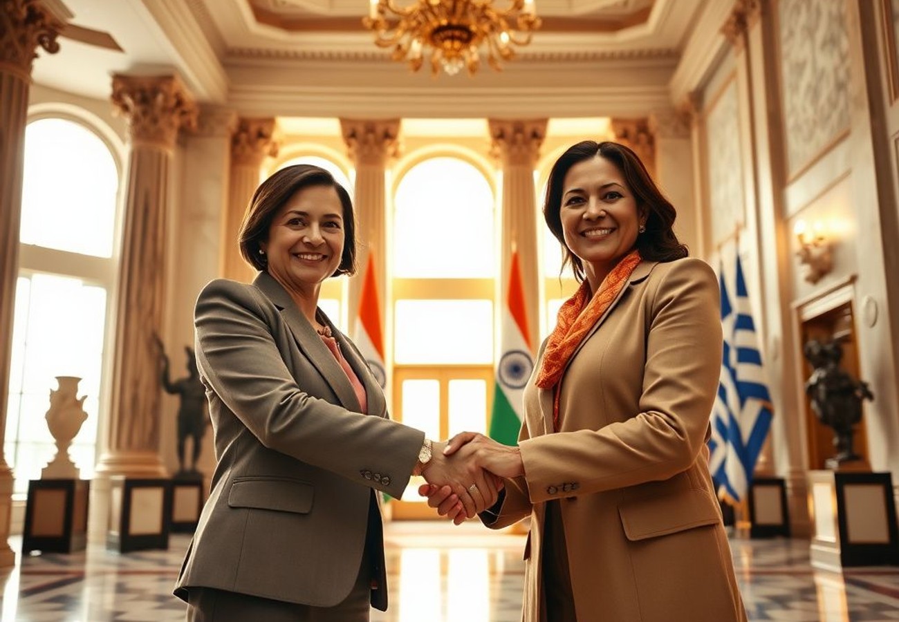 Union Tourism Minister Gajendra Singh Shekhawat meets with Greece's Minister of Tourism Olga Kefalogianni in New Delhi