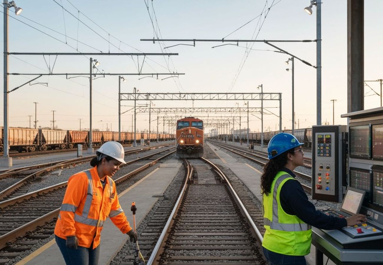 AI-powered railyard safety system with multi-spectral sensors detecting obstacles near railway tracks