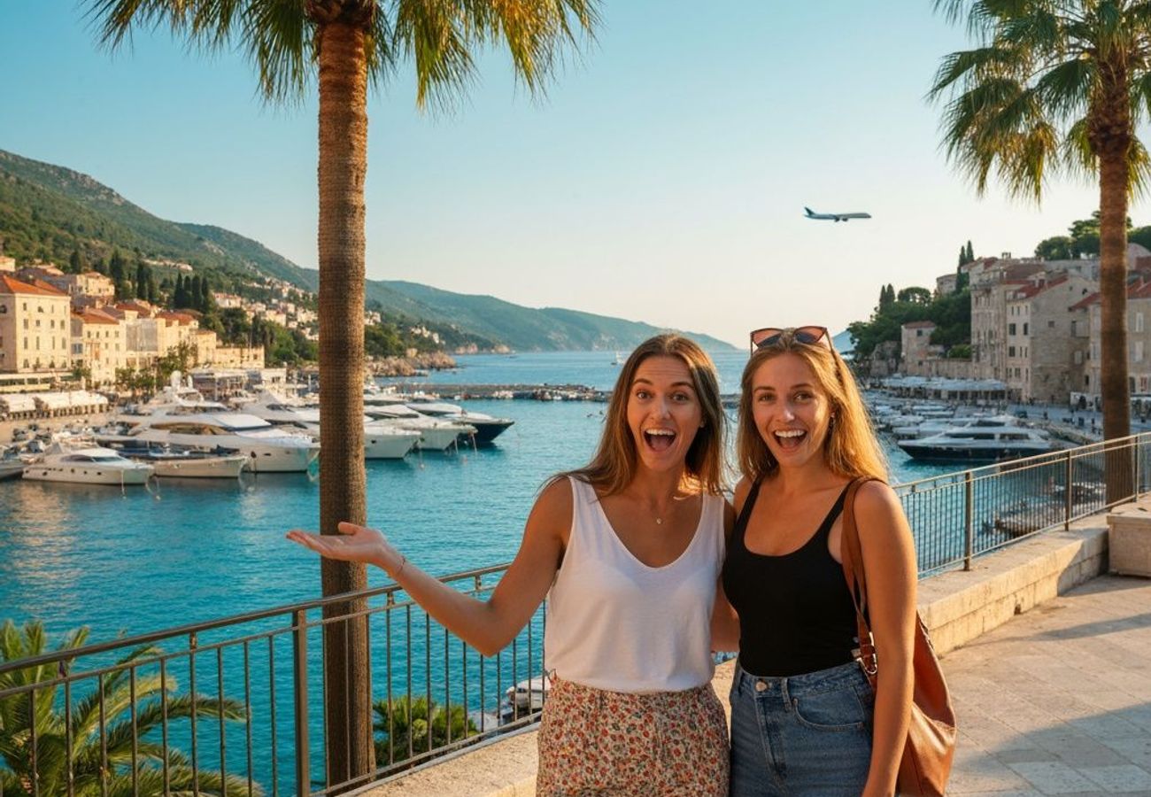 Tivat Marina and Bay of Kotor coastline in Montenegro with luxury yachts