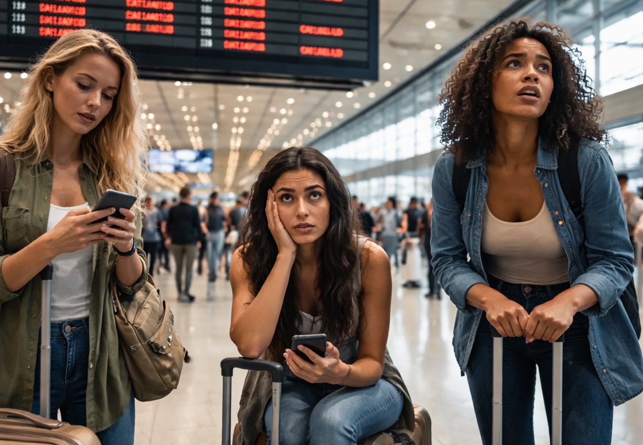 Delayed flights displayed on airport departure board in Sydney, Melbourne, and Brisbane