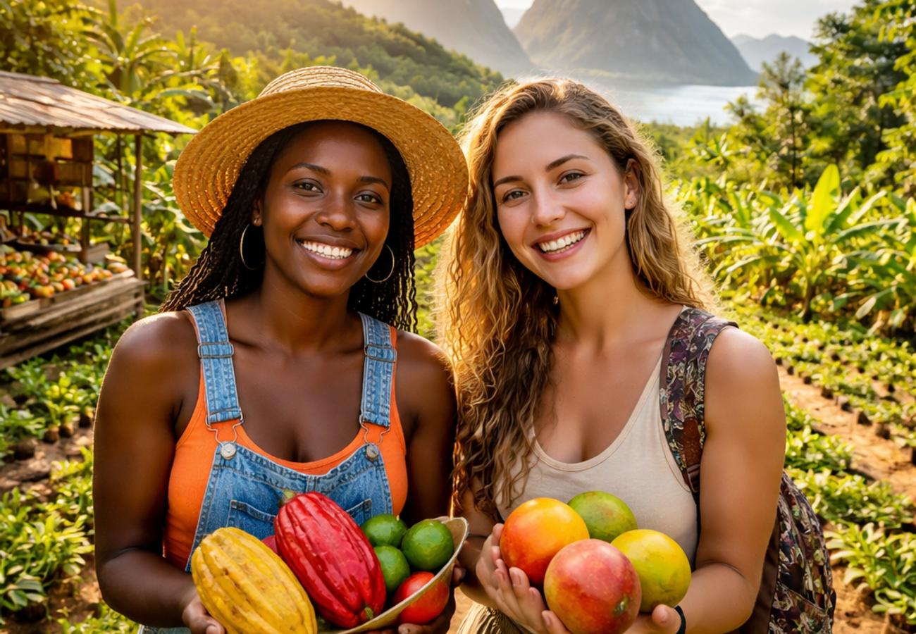 Lush agricultural landscapes and farm-to-table dining experience in St. Lucia