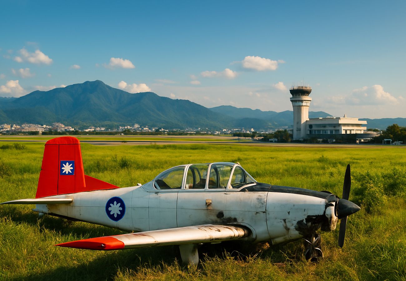 Kaohsiung airport runway with military aircraft operations area