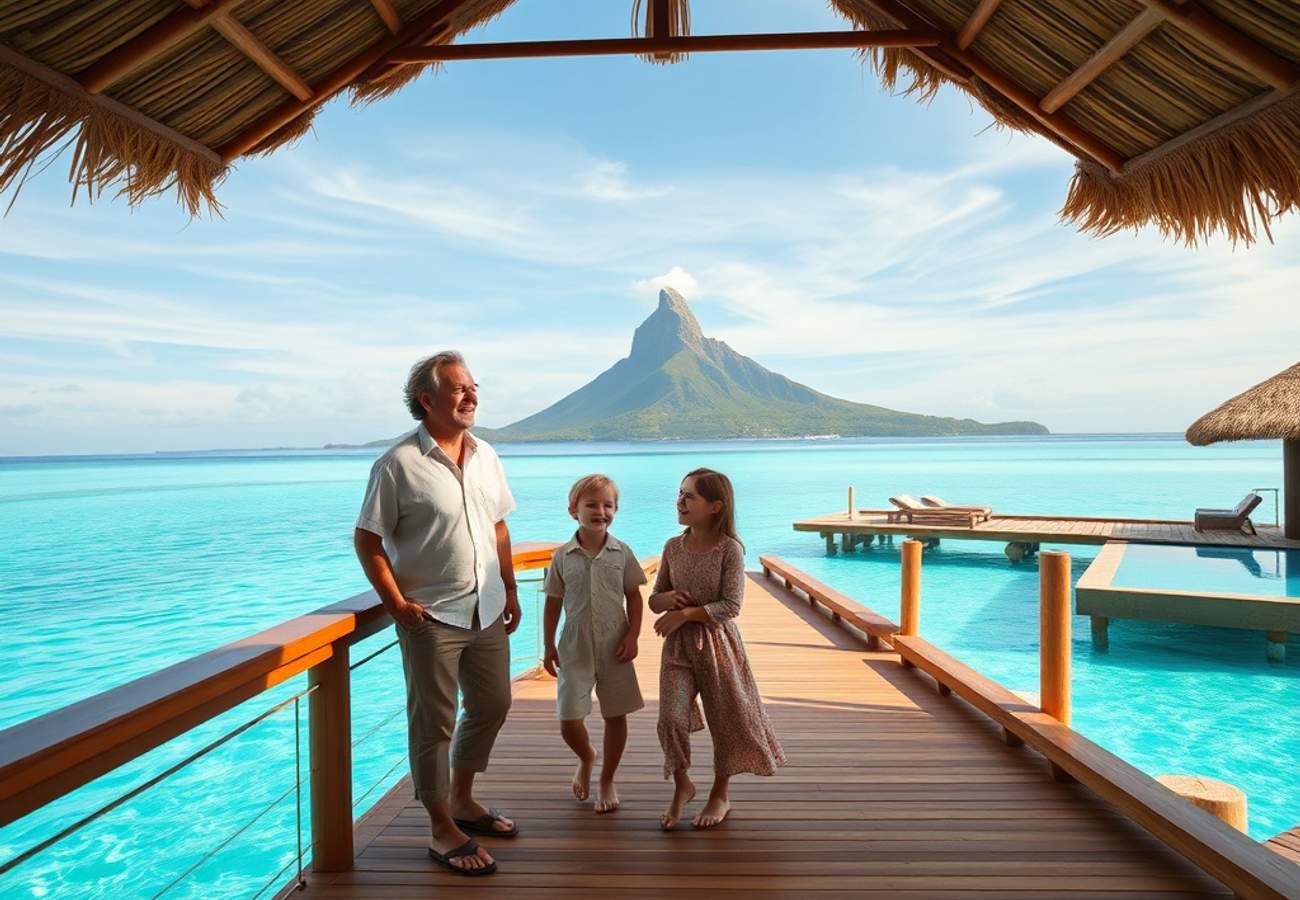 Luxury overwater villa in Bora Bora with crystal clear turquoise water