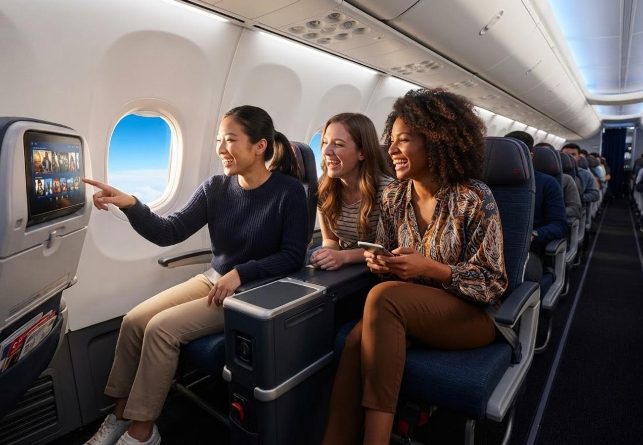 Interior of an American Airlines narrow-body aircraft cabin