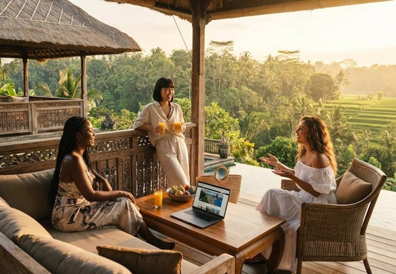 Aerial view of Bali landscapes combining beaches and tropical forests