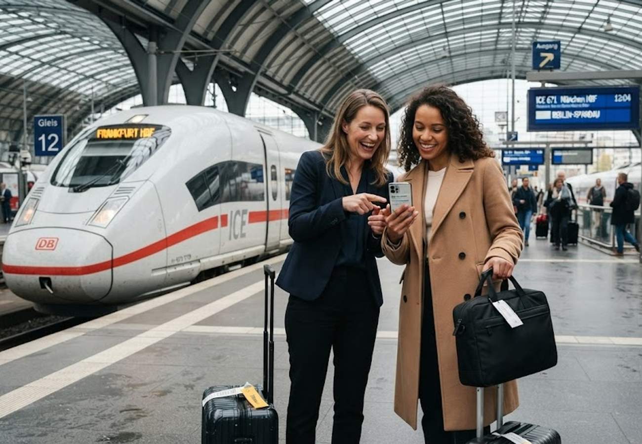 BCD Travel Tripsource platform interface showing European rail network connectivity and AI-powered booking features