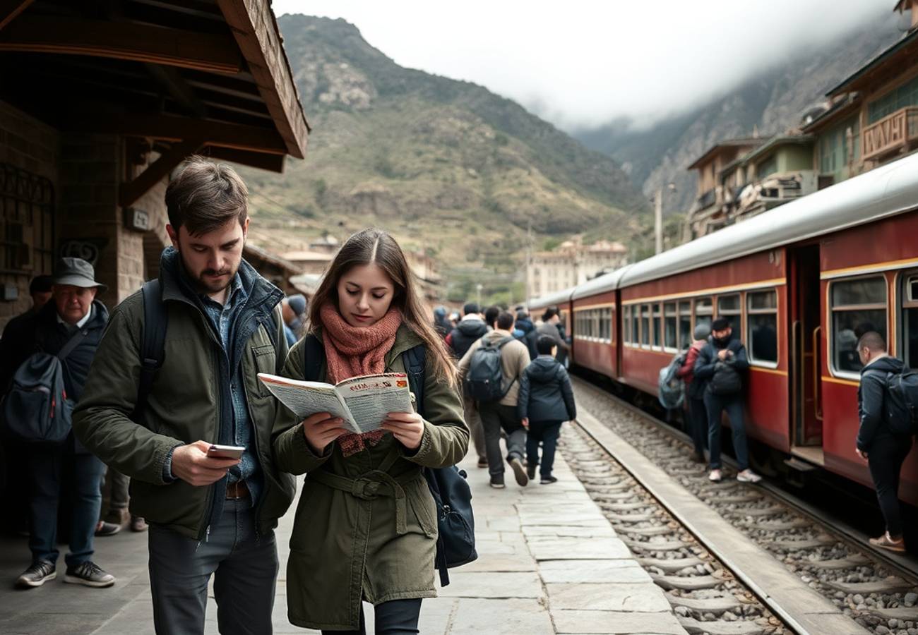 Scenic train route through the Sacred Valley from Ollantaytambo to Aguas Calientes on the way to Machu Picchu