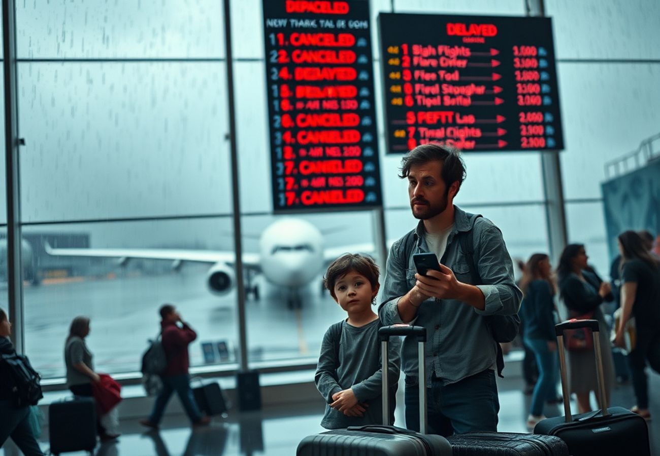 Delta Air Lines aircraft and airport terminal during flight disruptions