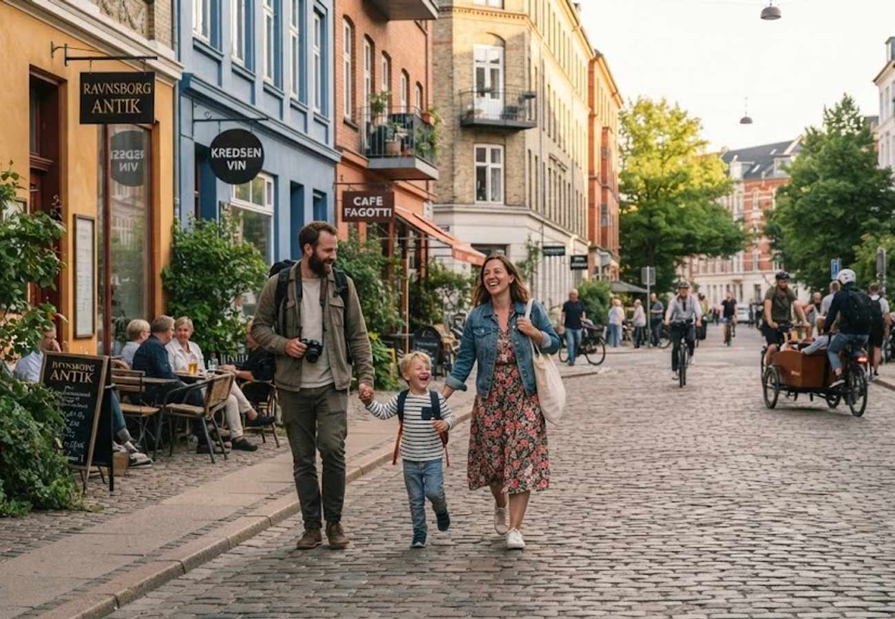 Copenhagen street scene with professional workers commuting via bike