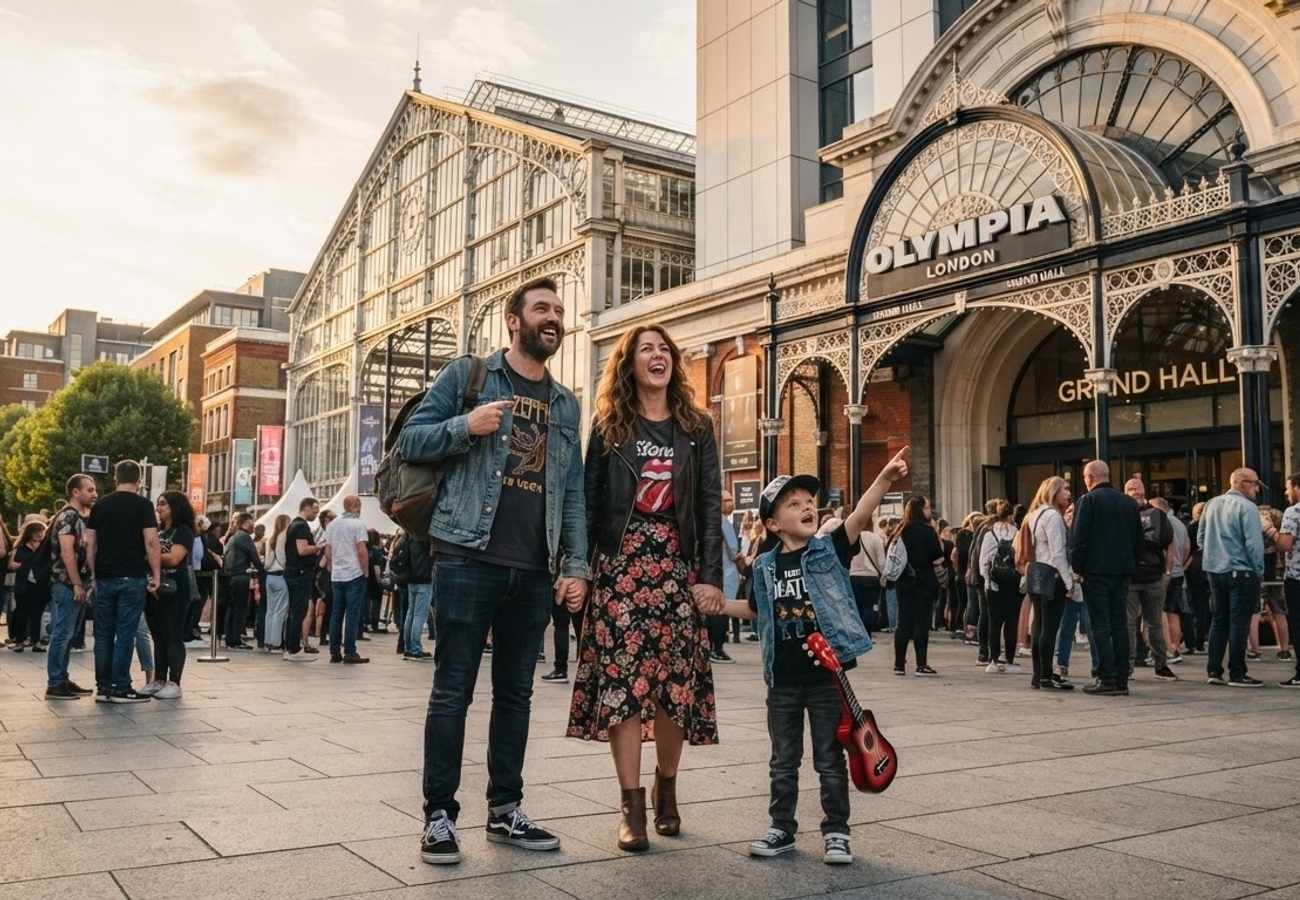 Olympia London venue exterior and concert atmosphere