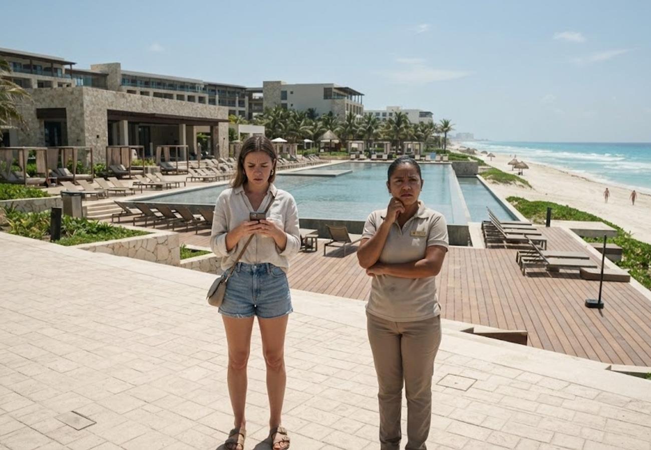 Empty beachfront resort in Cancun during low tourism season 2026