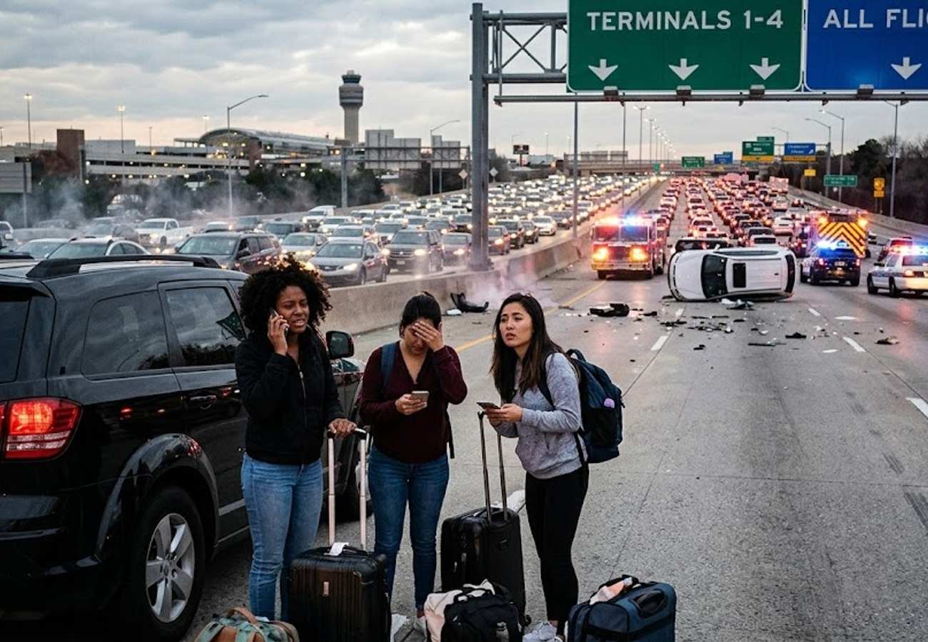 Traffic backed up near Donald J. Trump International Airport after SUV crash