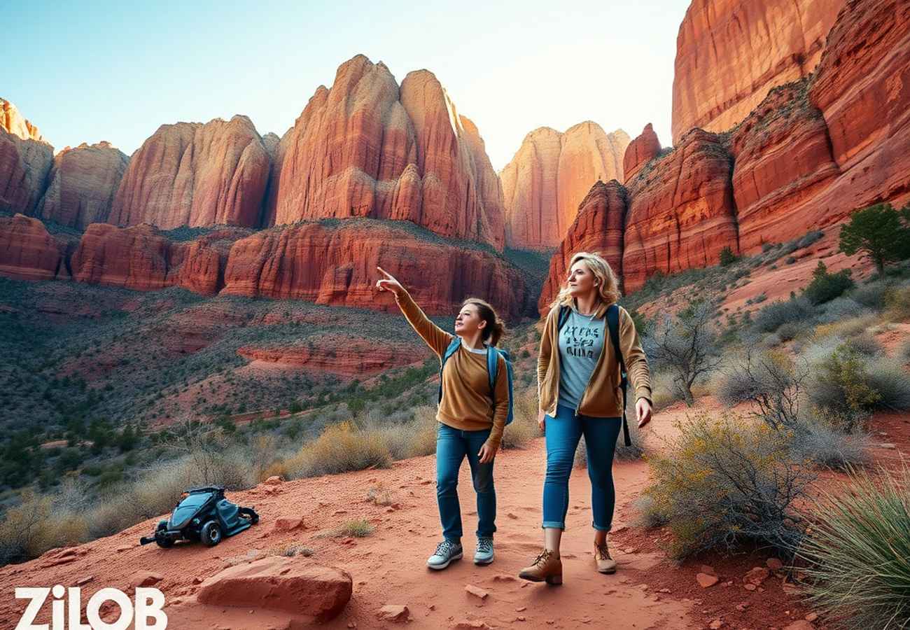 Scenic view of the red cliffs and Virgin River in Zion National Park