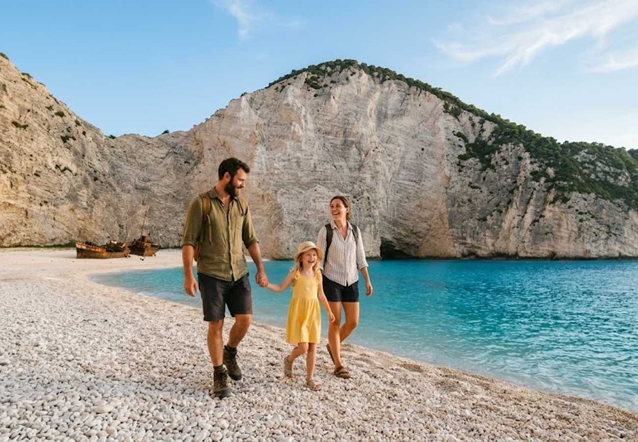 Pristine remote beach with turquoise waters and dramatic rock formations
