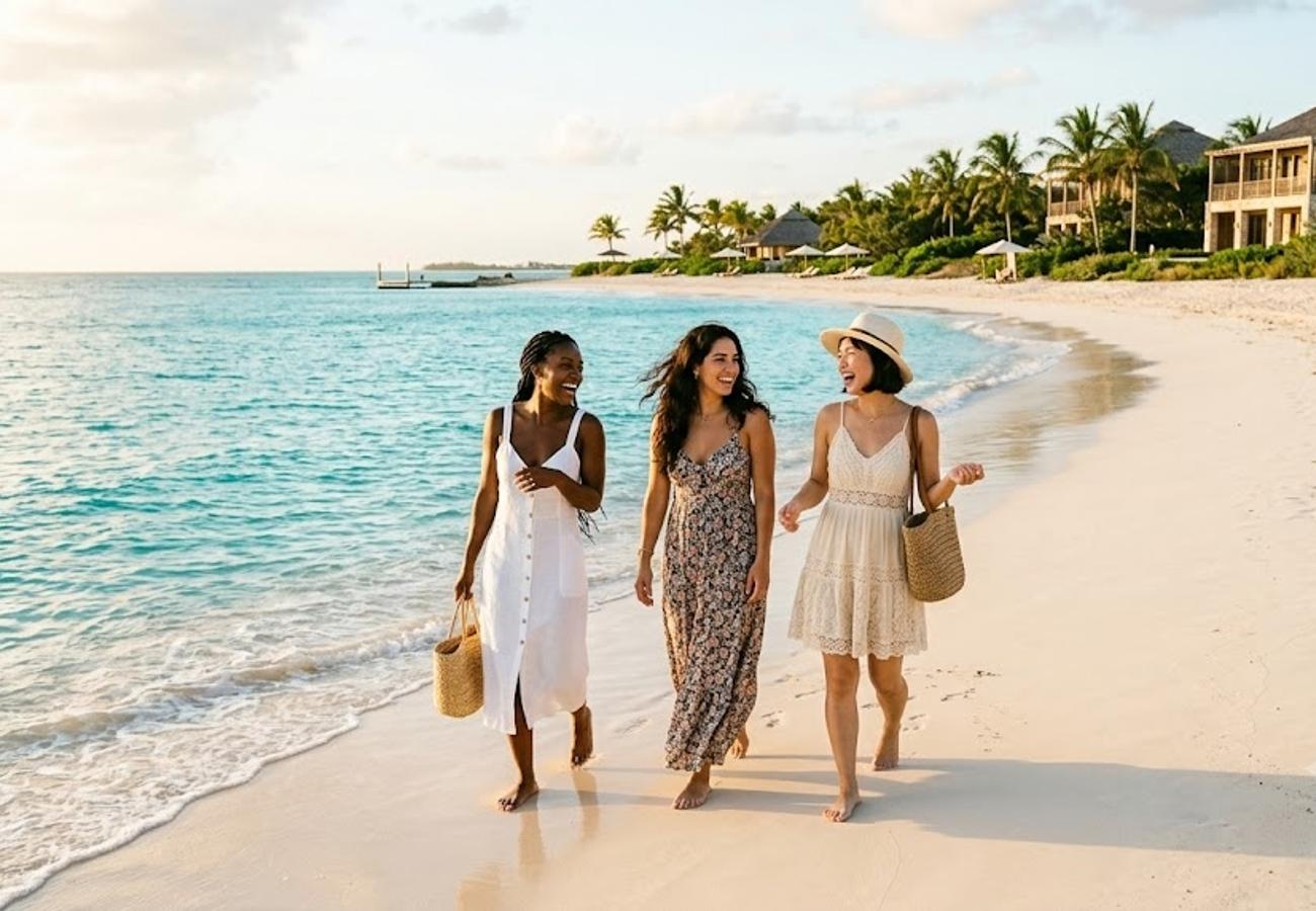 Crystal clear turquoise waters and white sand beaches in the Caribbean