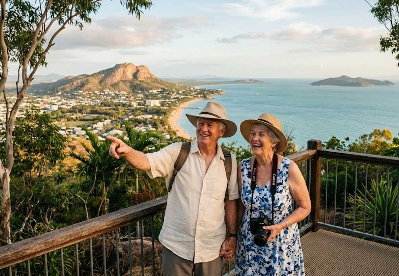 Australian coastal city with tropical landscape and wildlife