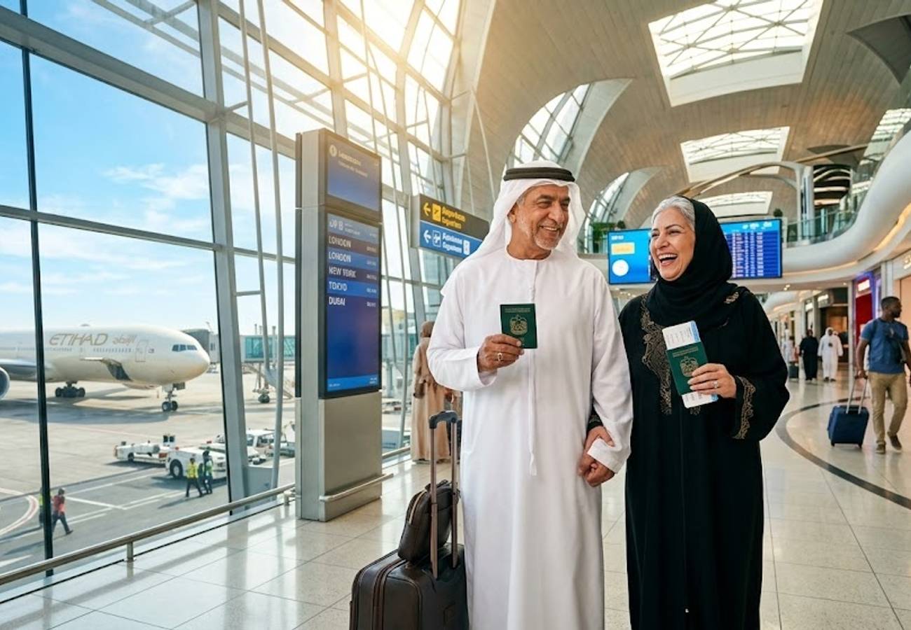 UAE passport and global travel connectivity concept