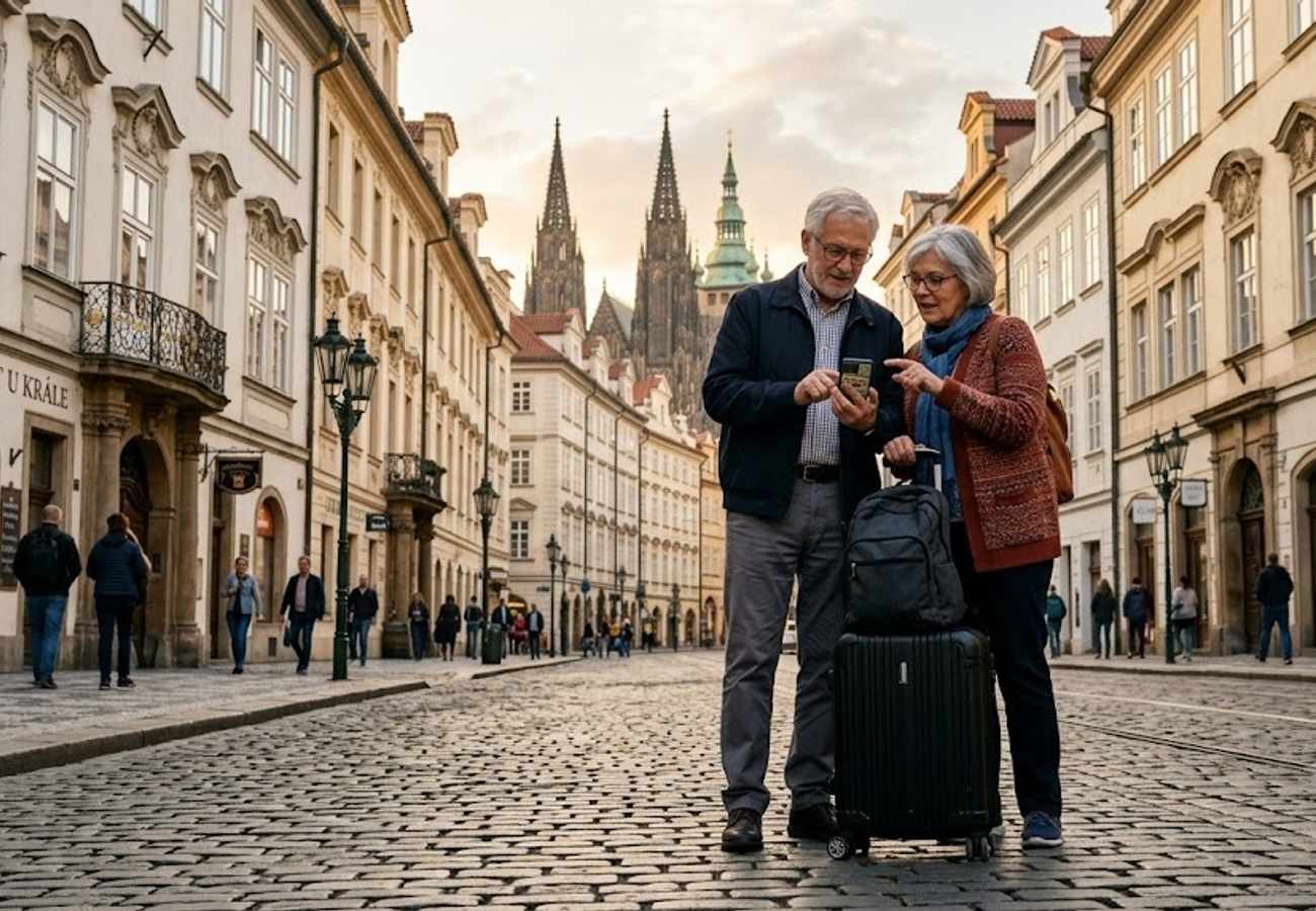 European city streets with food delivery couriers, restaurant signage, and urban mobility infrastructure across Austria, Greece, and Central Europe