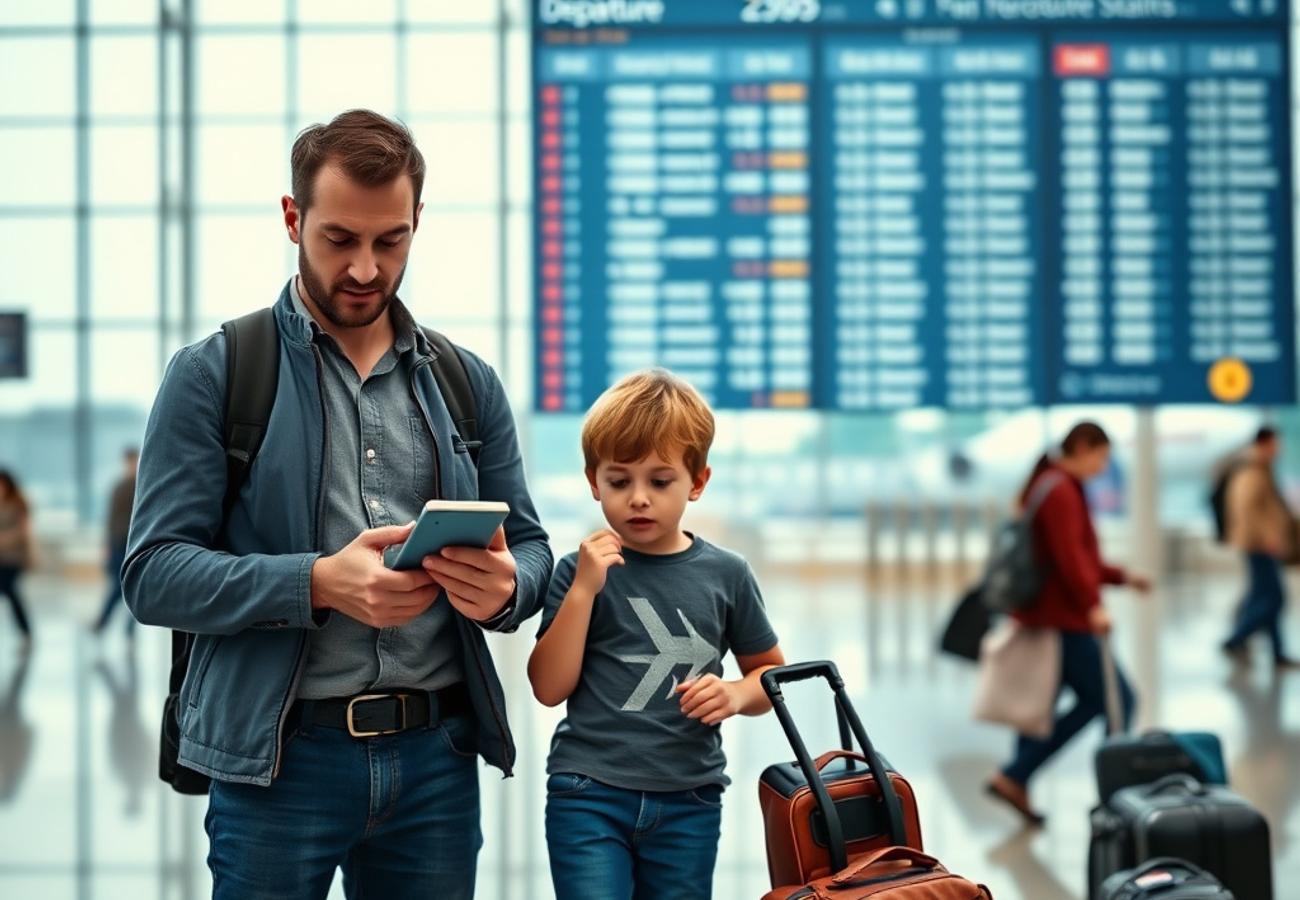 Traveler using a smartphone to search for airline customer service