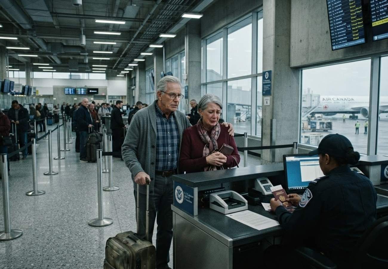 U.S. Customs and Border Protection officers processing international arrivals