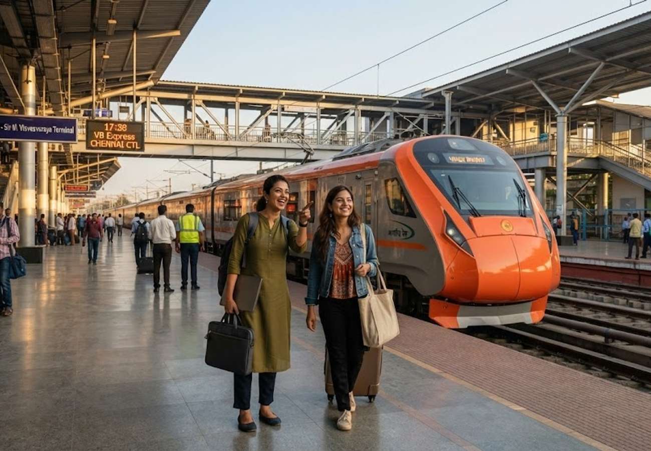 Vande Bharat Sleeper train in orange and grey livery stationed at Bengaluru for final systems testing