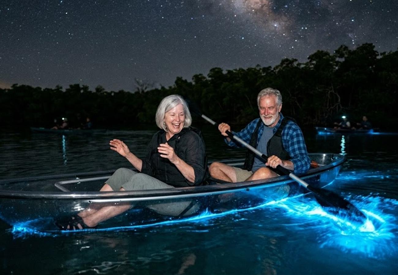 Bioluminescent bay in Vieques Puerto Rico at night