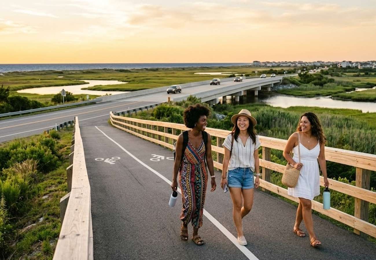 Aerial view of coastal road infrastructure and wetlands in Virginia Beach