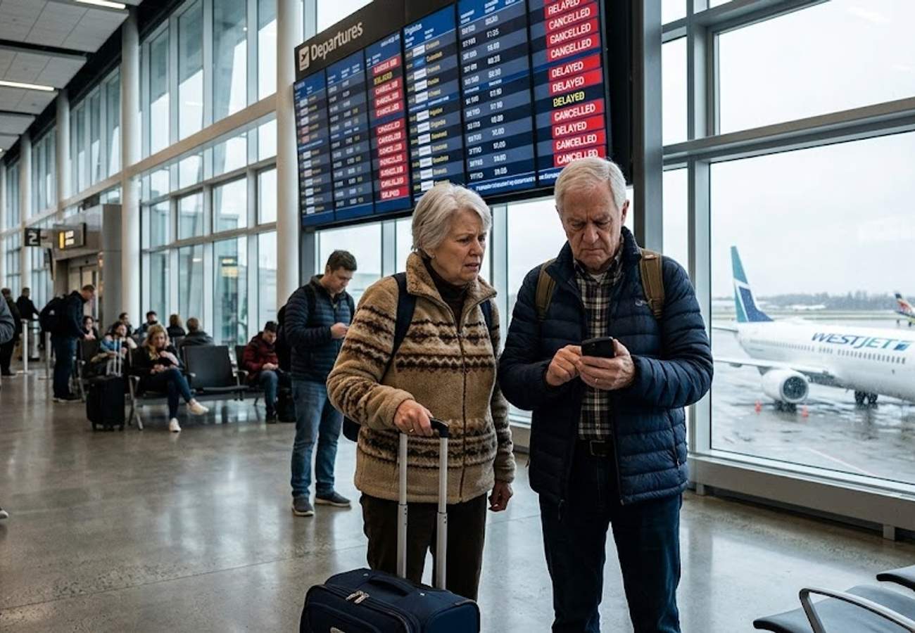 WestJet aircraft parked at Calgary hub during labour dispute preparations
