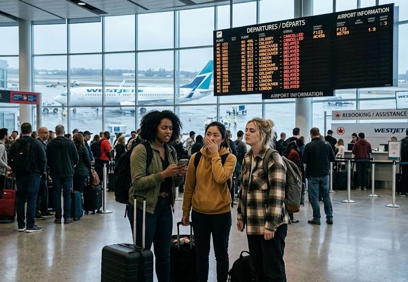 WestJet aircraft at airport terminal during strike threat