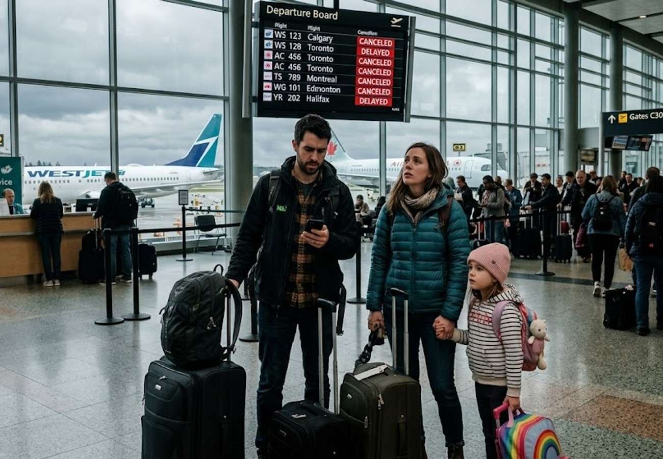 Air Canada aircraft at airport terminal with passengers boarding