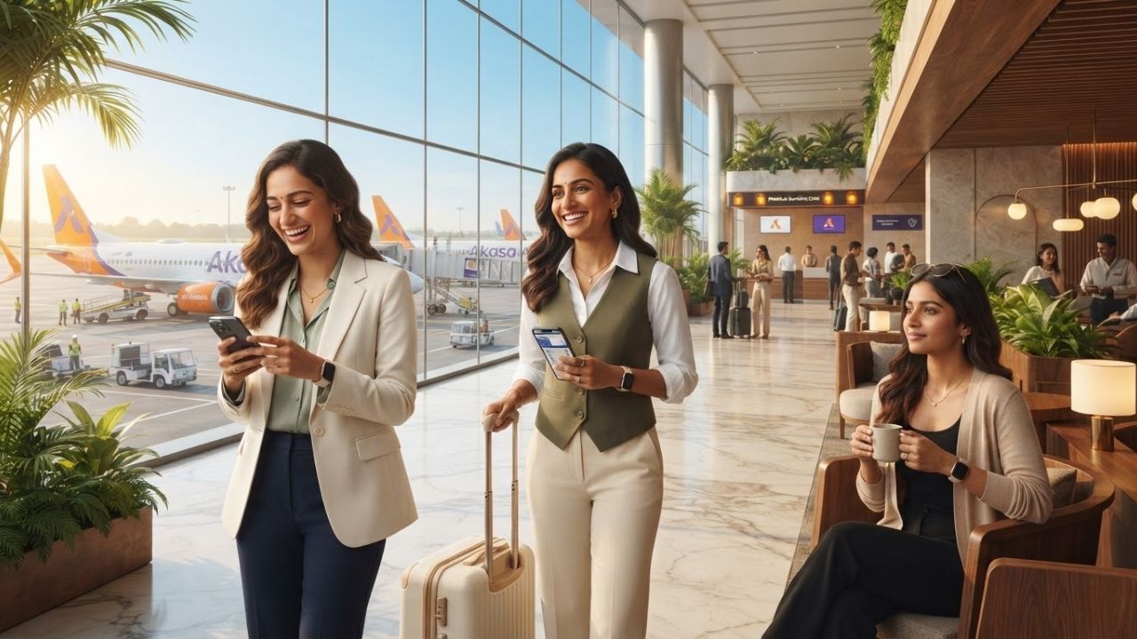 Passengers checking in for a flight using mobile boarding passes