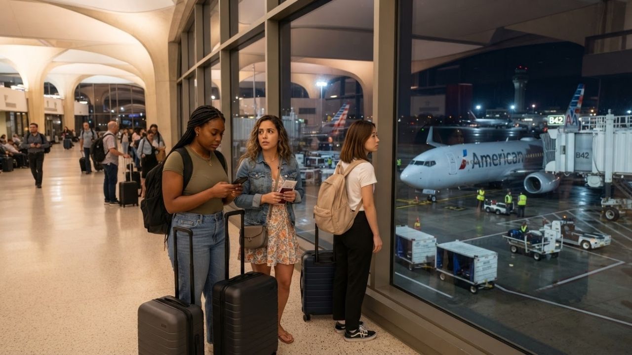 An American Airlines Boeing 737 aircraft taxiing on the tarmac during a clear summer evening.