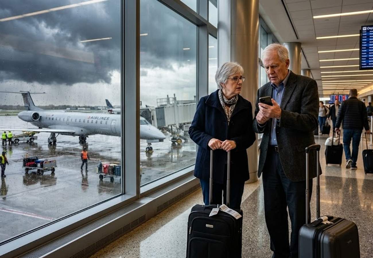 American Airlines Embraer ERJ-145 regional jet on tarmac at Savannah airport during weather diversion