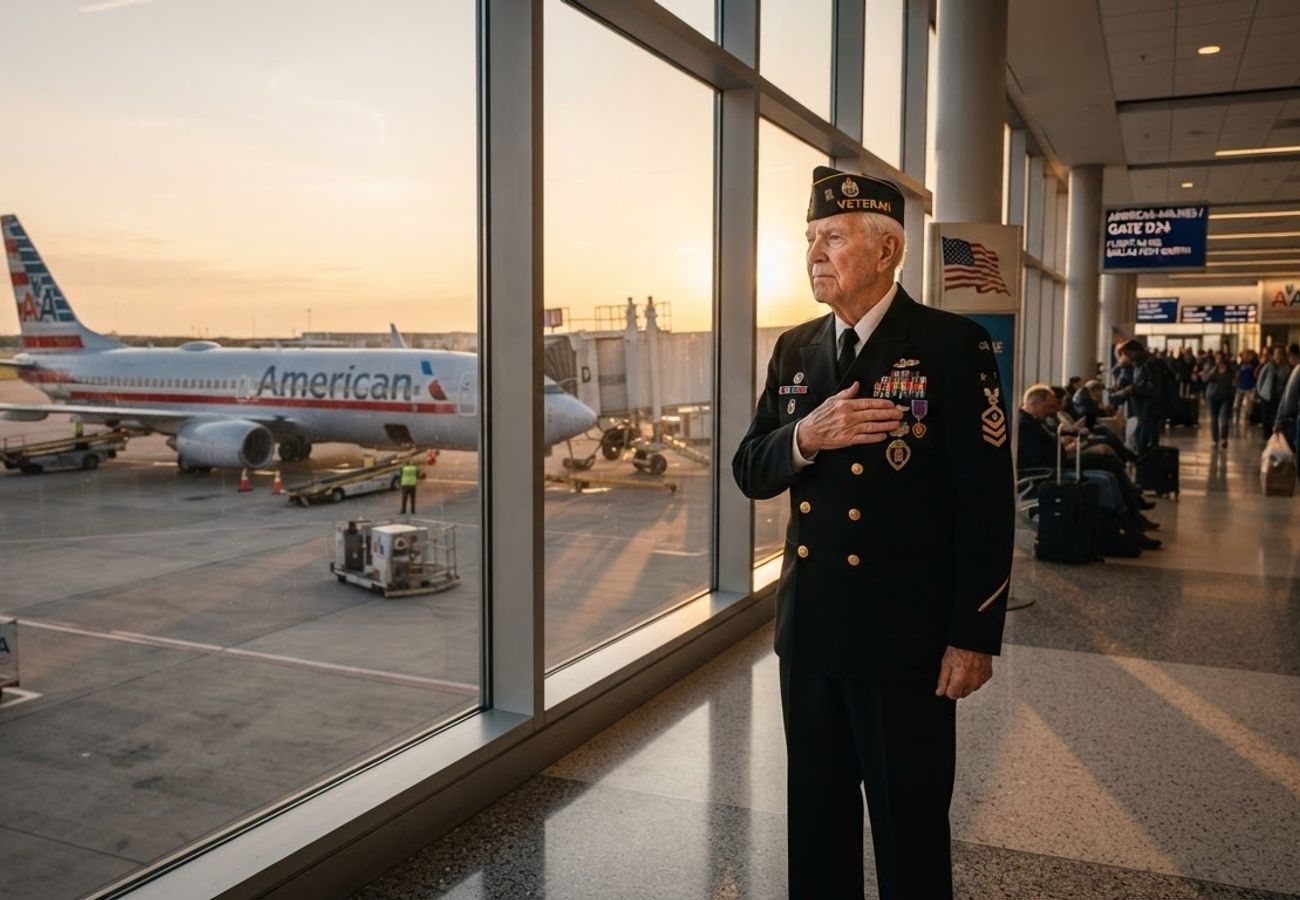 American Airlines aircraft on the tarmac representing military support initiatives