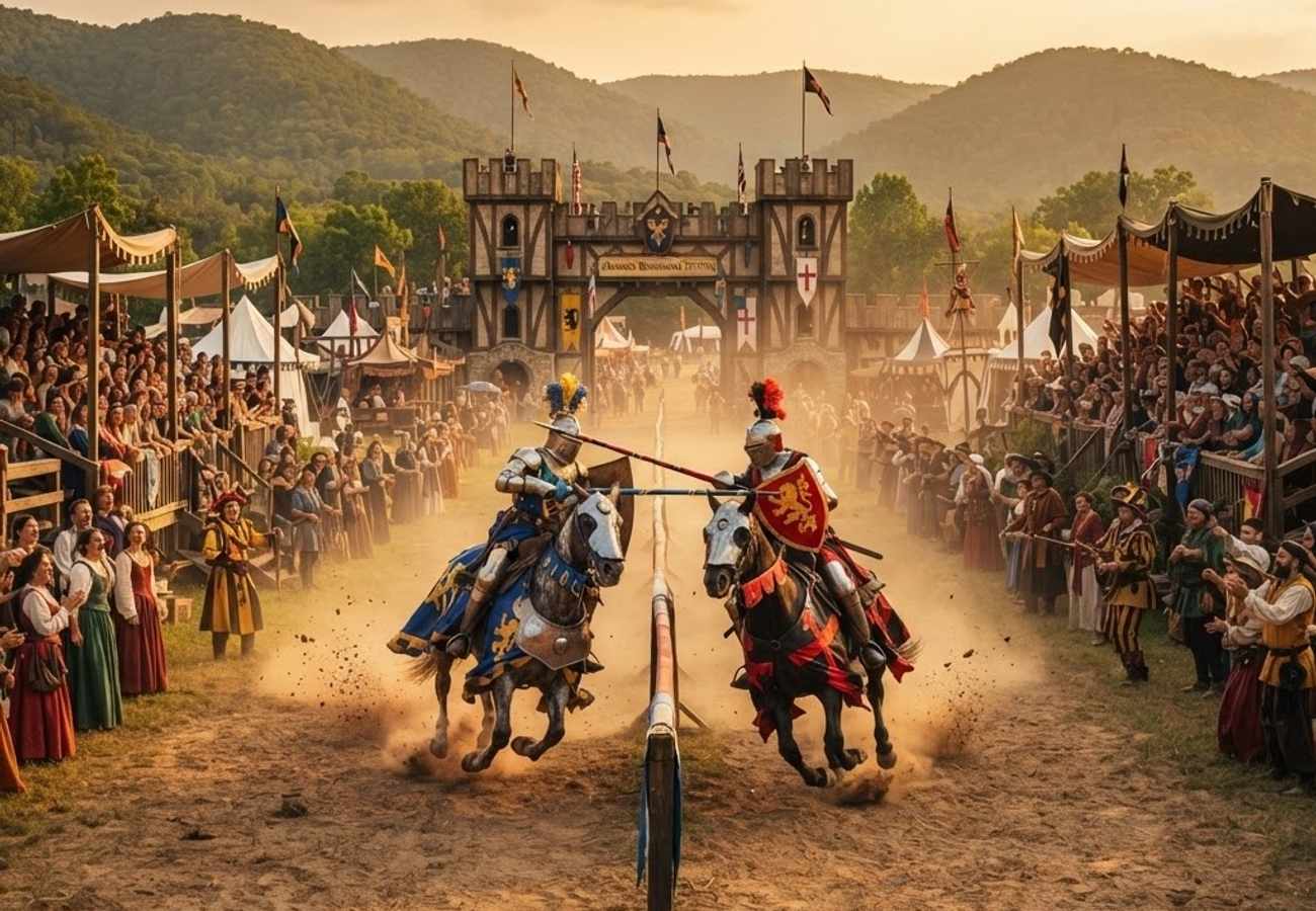 Medieval knights jousting at an Arkansas Renaissance festival