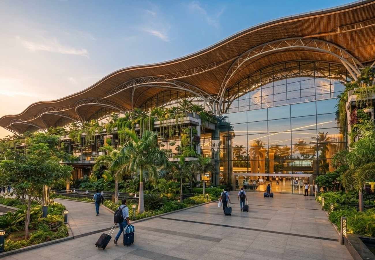 Aerial view of Kempegowda International Airport Terminal 2 garden architecture