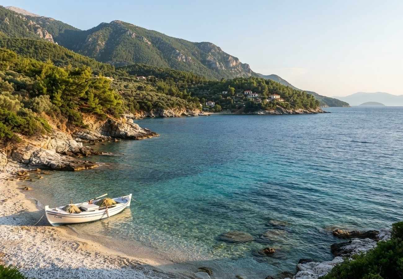 Lush green landscapes and turquoise waters of Thassos island Greece