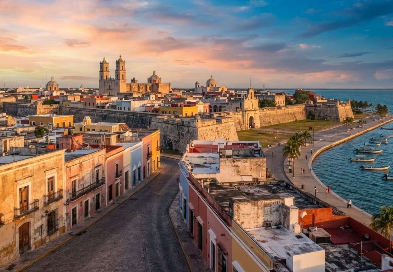 The colorful colonial streets and historic fortifications of San Francisco de Campeche