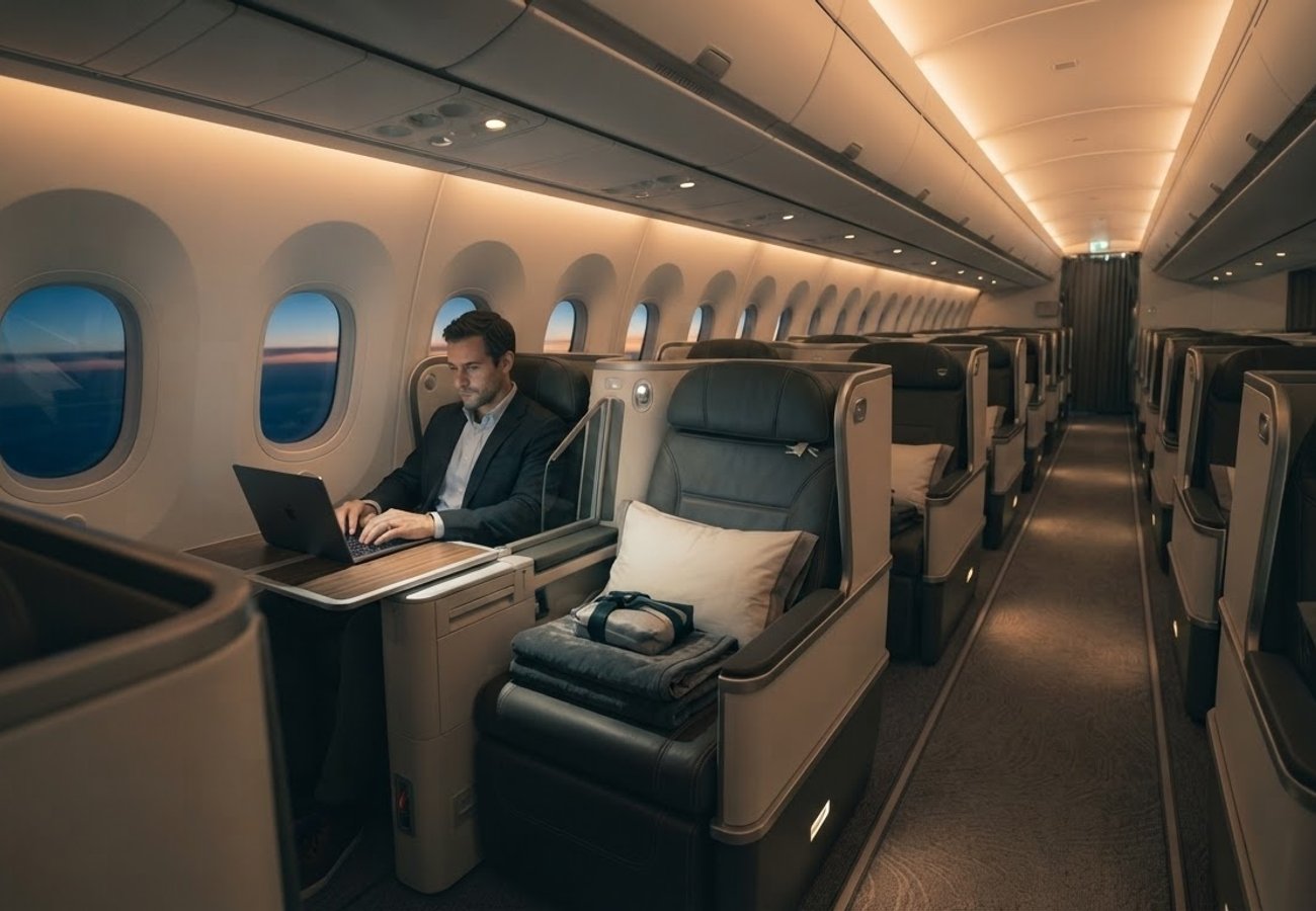 Premium aircraft cabin with lie-flat seats