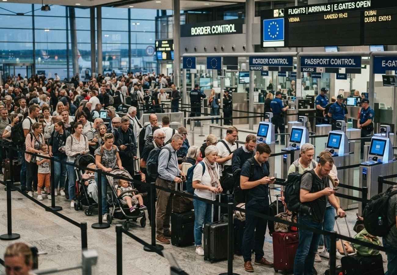 Digital border control kiosks at a busy European airport