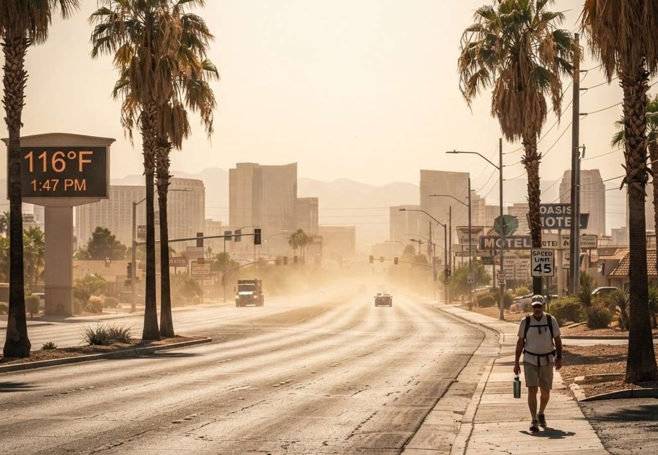 Aerial view of a heat-hazed Southern California cityscape