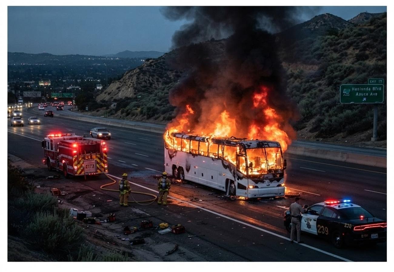 Fatal Viajes Azteca Bus Fire on State Route 60: One Dead and One Injured in Hacienda Heights 2026