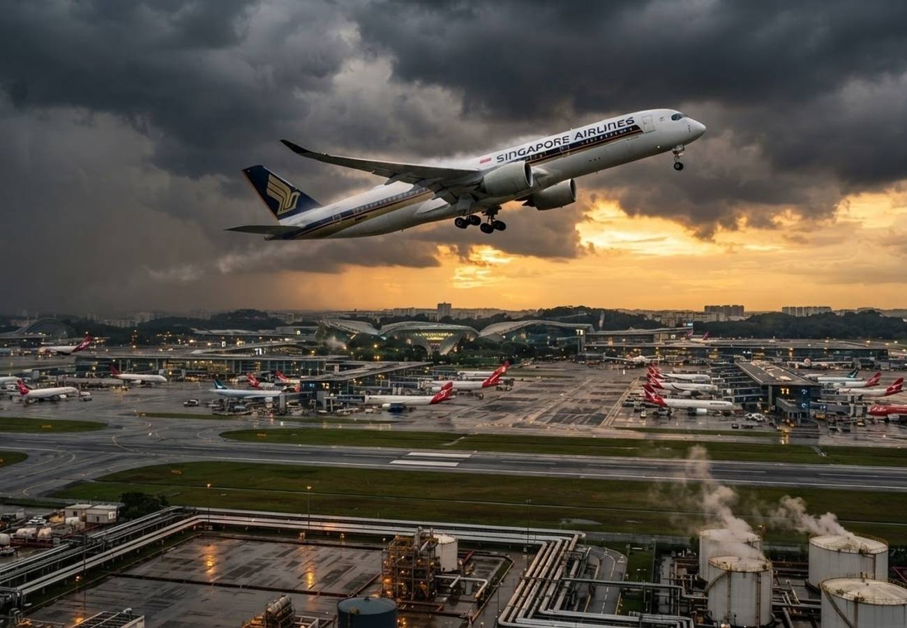 Jet aircraft fueling at an Asia-Pacific airport during a fuel price crisis